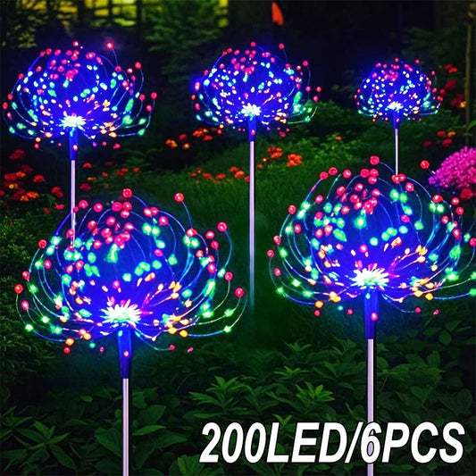 Vibrant solar fireworks lights outdoor with 200 LED bulbs for garden decor and festive ambiance