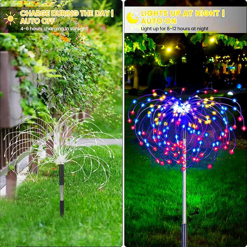 Nutshell solar fireworks lights outdoor with colorful LEDs illuminating during the night for festive ambiance