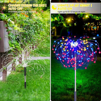 Nutshell solar fireworks lights outdoor with colorful LEDs illuminating during the night for festive ambiance