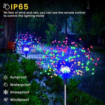 Decorative solar fireworks lights outdoor with colorful lights, IP65 waterproof, remote control for various lighting modes