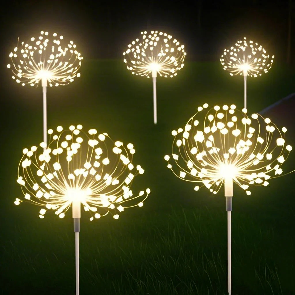 Nutshell solar fireworks lights outdoor featuring multiple glowing flower designs for garden decoration