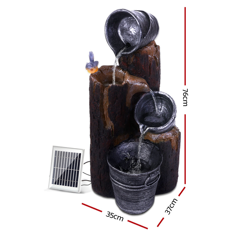 Nutshell Solar Fountain Water Feature with three-tier bucket design and included solar panel