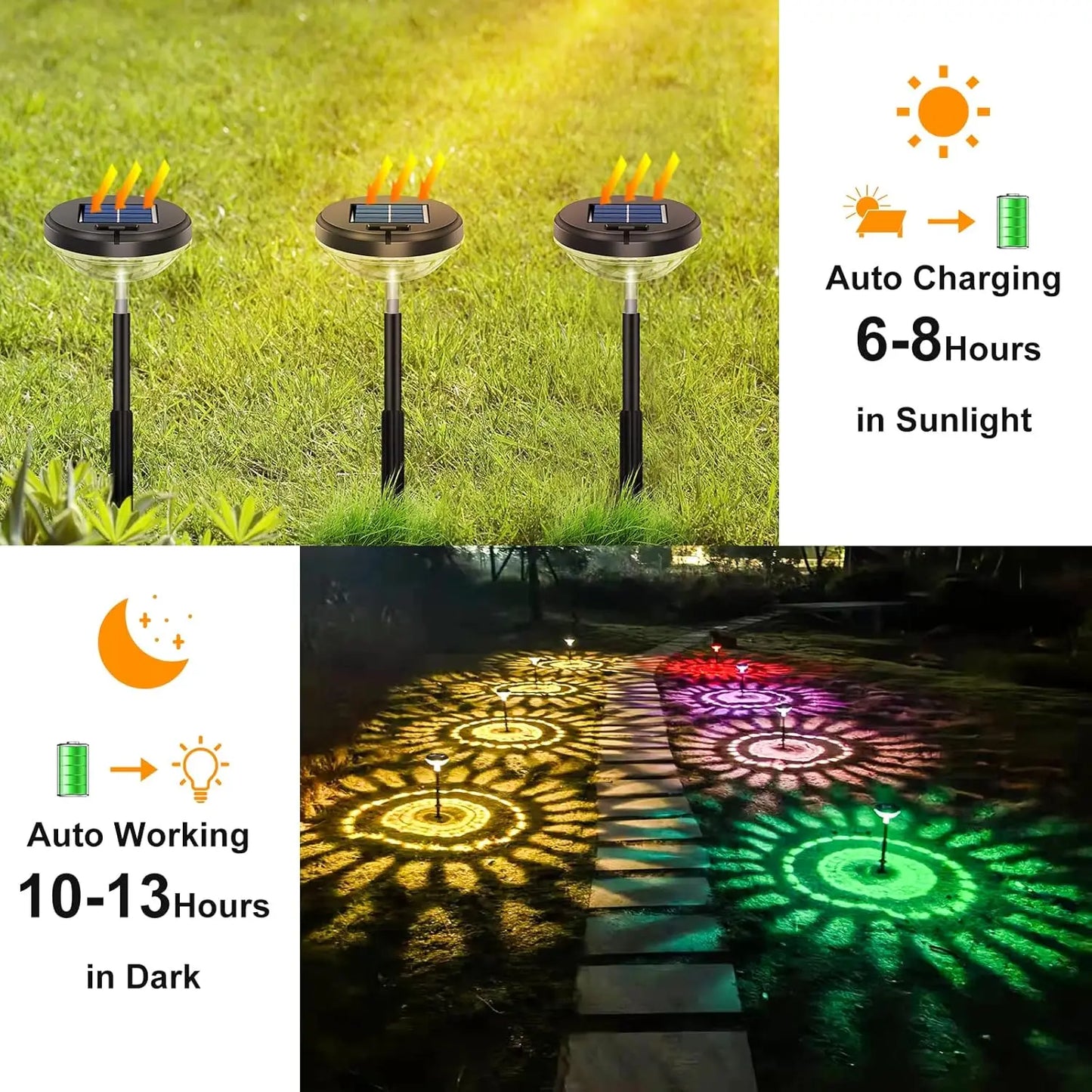 Nutshell solar pathway lights outdoor waterproof with auto charging and colorful patterns for garden illumination