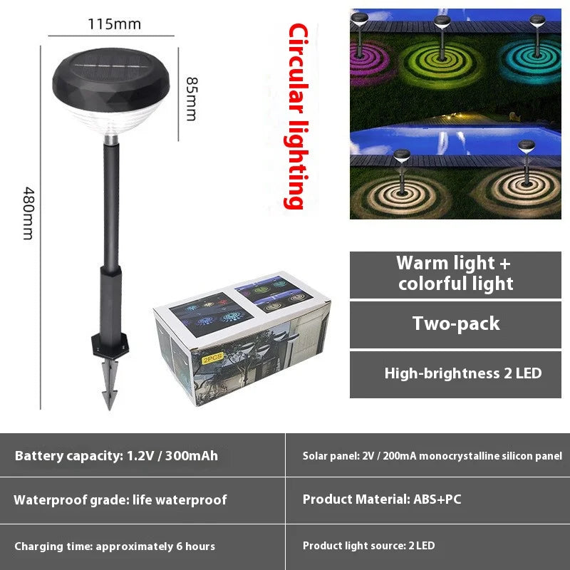 Two-pack solar pathway lights outdoor waterproof with warm and colorful lighting for garden use