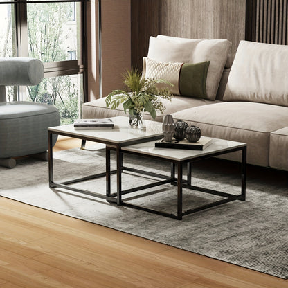 Square Nesting Coffee Table Set in a modern living room with natural lighting and stylish decor