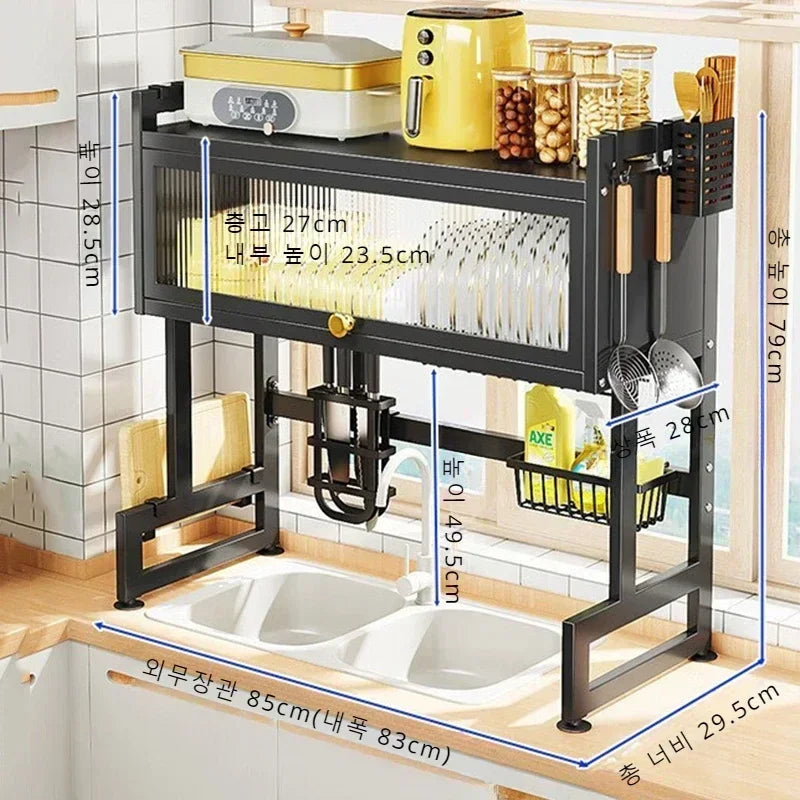 Nutshell Stainless Steel Sink Dish Cabinet black kitchen organizer over double sink with storage racks and utensil holders