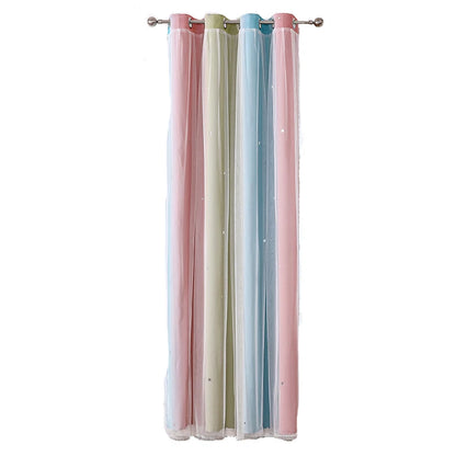 Nutshell Colorful Rainbow Twinkle Star Curtains pastel sheer panels in pink green blue with grommets and star accents