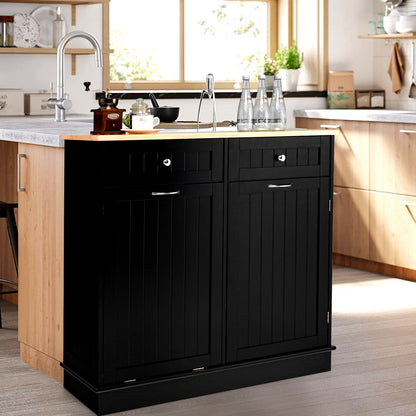 Nutshell storage cabinet clothes hamper or trash bin featuring a stylish black finish with two drawers