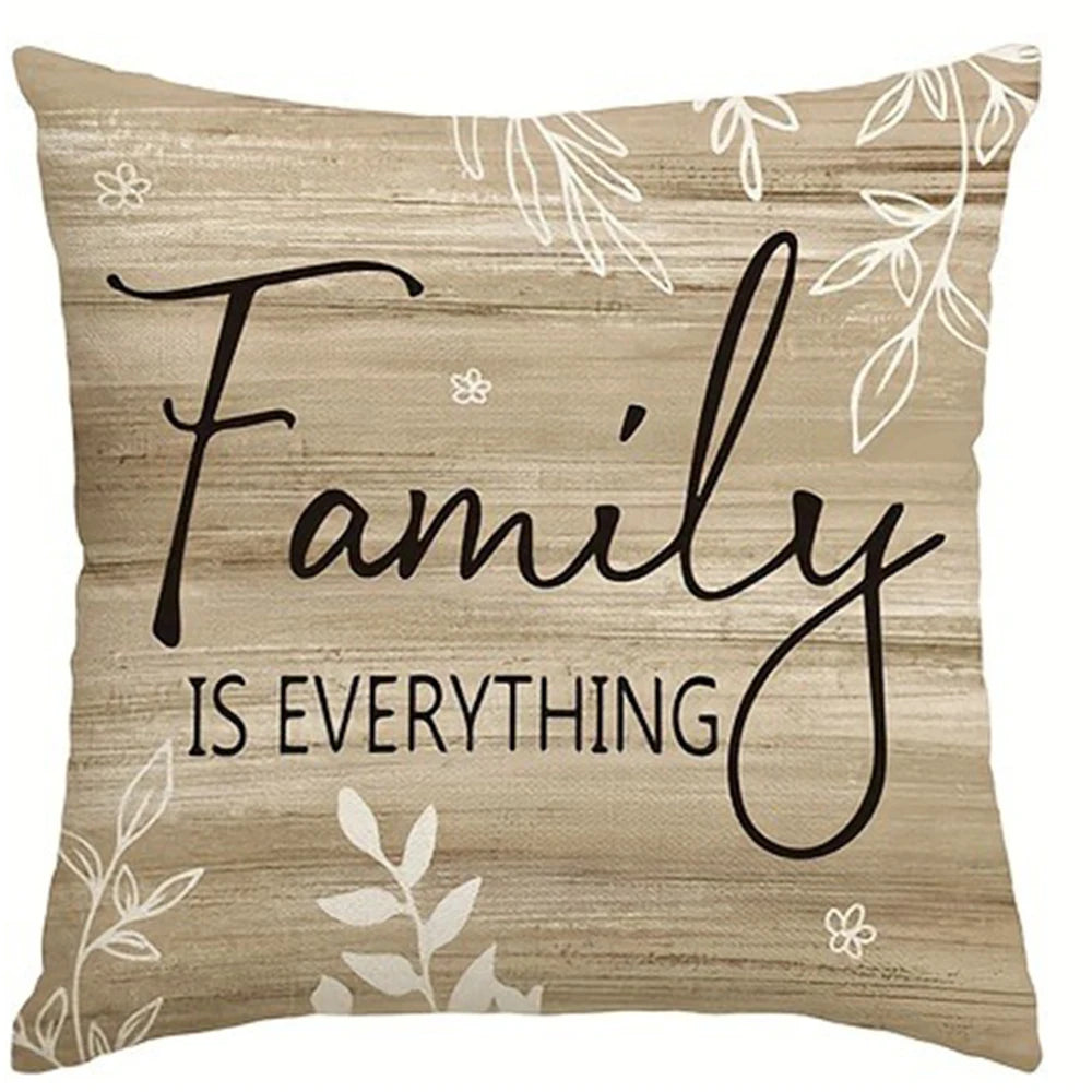 Nutshell sweet home decorative pillow cover with family is everything text and floral design