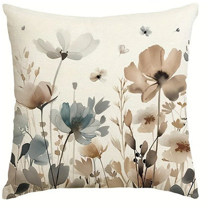 Nutshell sweet home decorative pillow cover with beige and gray watercolor floral design
