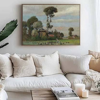 Tall tree canvas wall art featuring a serene landscape with trees and a peaceful sky, ideal for home decor