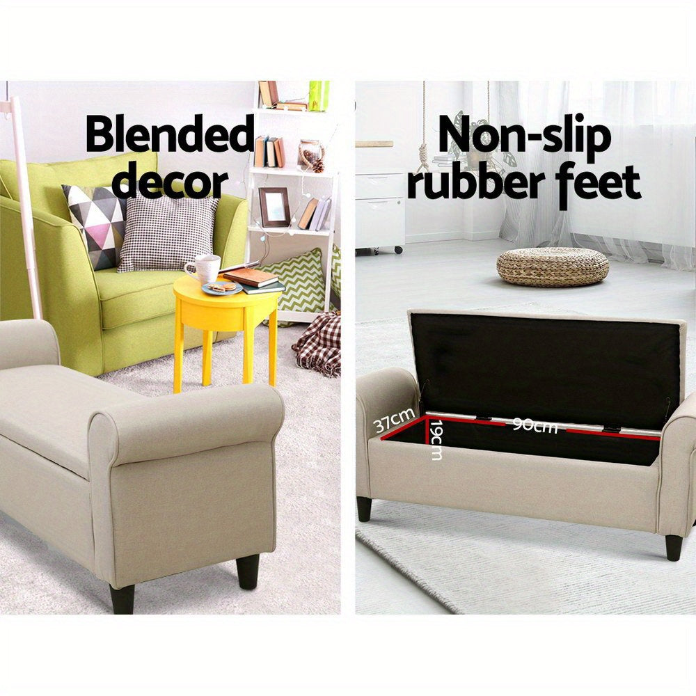Taupe storage ottoman bench with non-slip rubber feet and versatile design for home decor