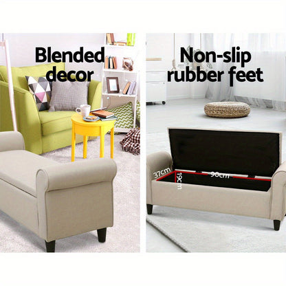 Taupe storage ottoman bench with non-slip rubber feet and versatile design for home decor