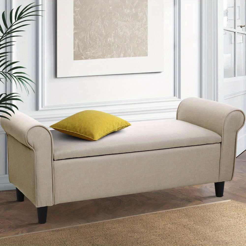 Taupe storage ottoman bench from Nutshell with a soft upholstered design and versatile storage space