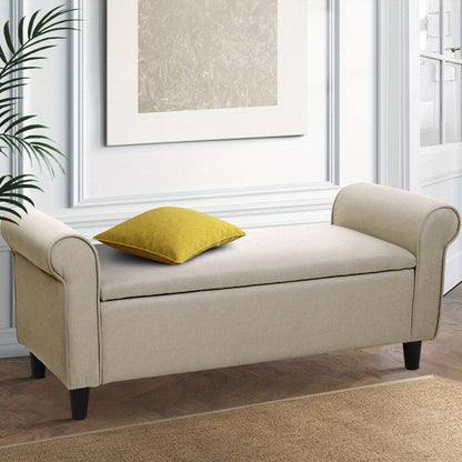 Taupe storage ottoman bench from Nutshell with a soft upholstered design and versatile storage space