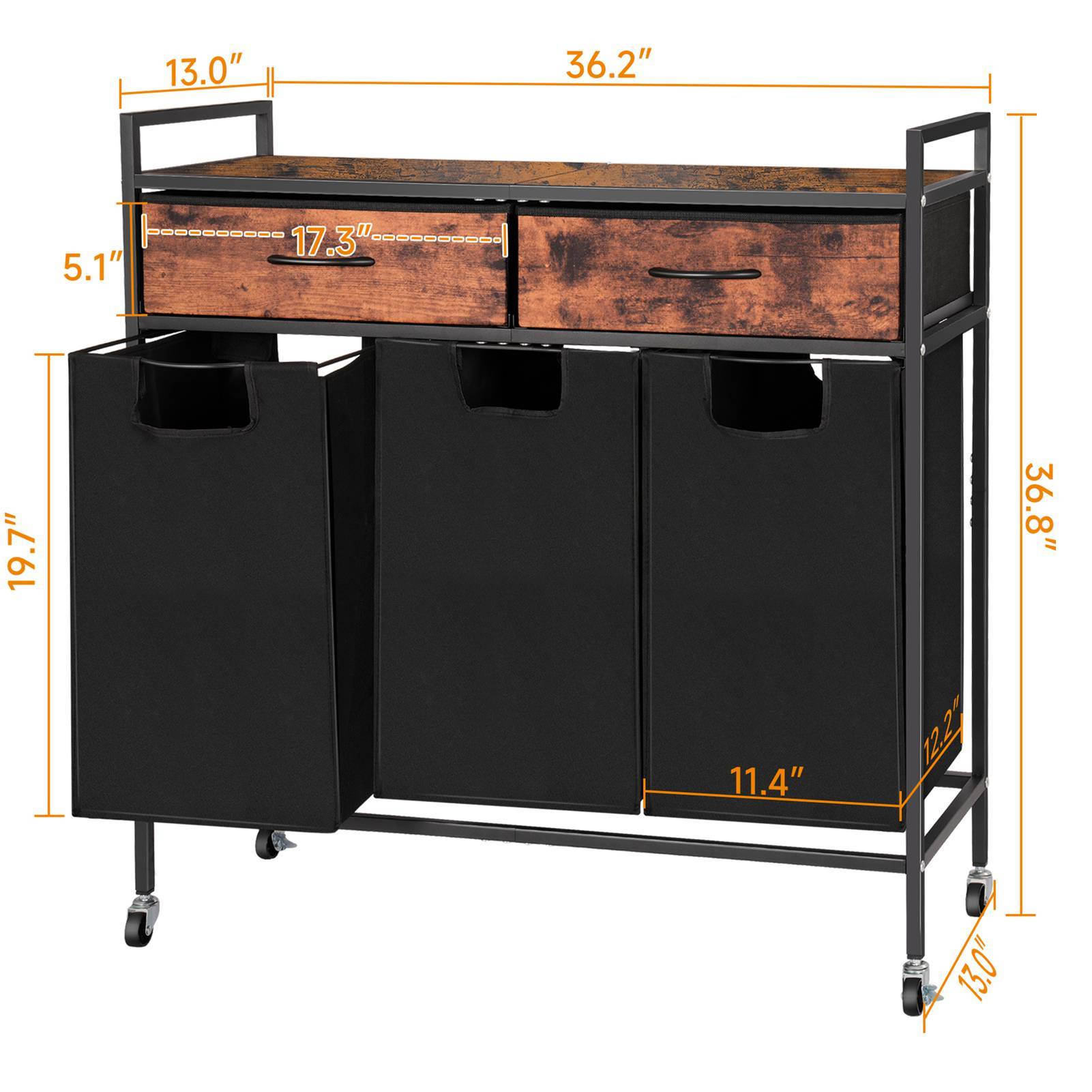 Nutshell three section laundry sorter with drawers in black, featuring a modern design for organized laundry storage