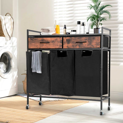 Nutshell three section laundry sorter with drawers in a stylish design for organized laundry management