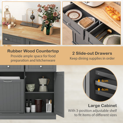 Nutshell tilt-out trash cabinet with rubber wood countertop and ample storage space