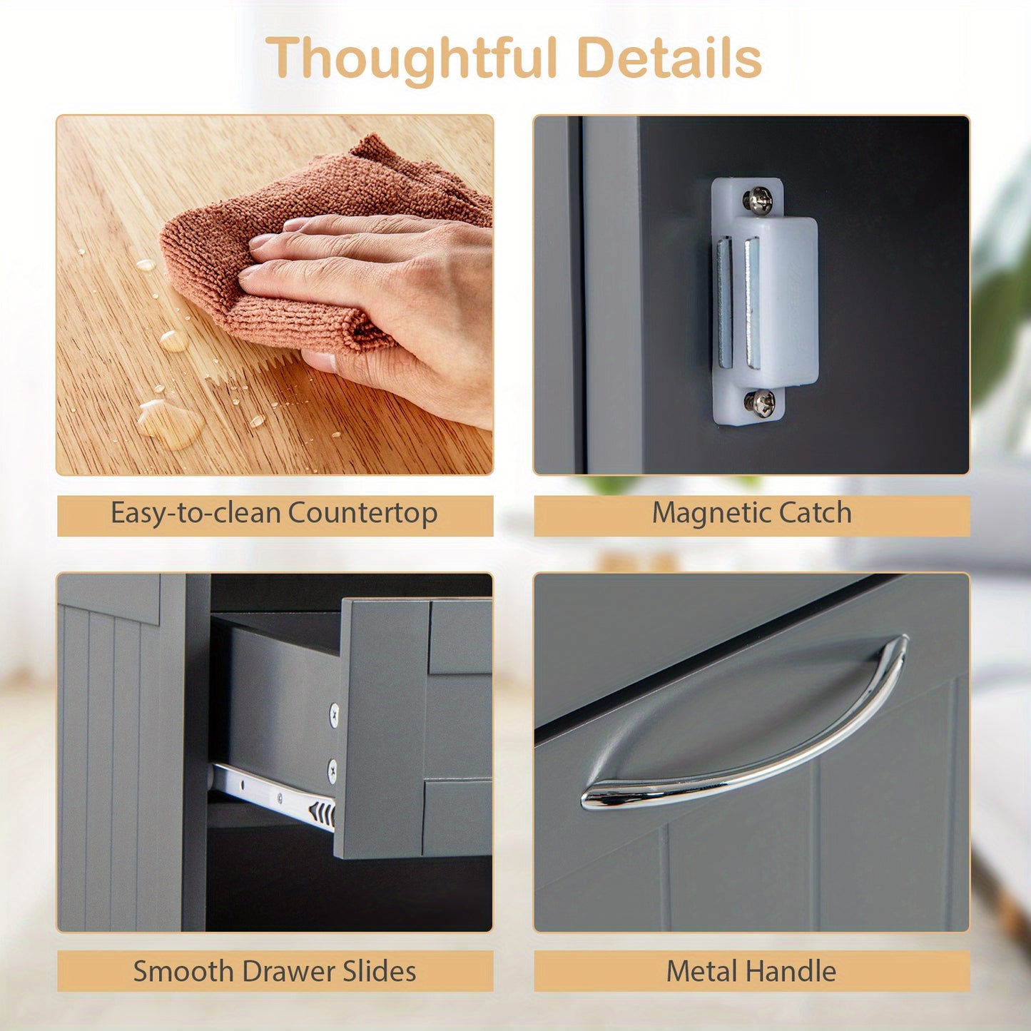 Nutshell tilt-out trash cabinet featuring an easy-to-clean countertop and smooth drawer slides