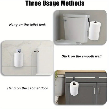 Nutshell Toilet Paper Holder showcasing three usage methods: tank, wall, or cabinet door mounting