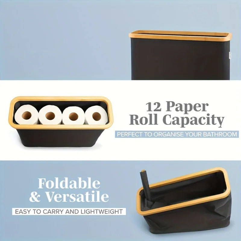 Nutshell Toilet Paper Storage Box with 12 roll capacity, foldable and versatile for easy bathroom organization