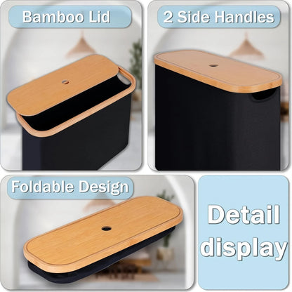 Sleek Toilet Paper Storage Box with Bamboo Lid, Side Handles, and Foldable Design for Easy Use