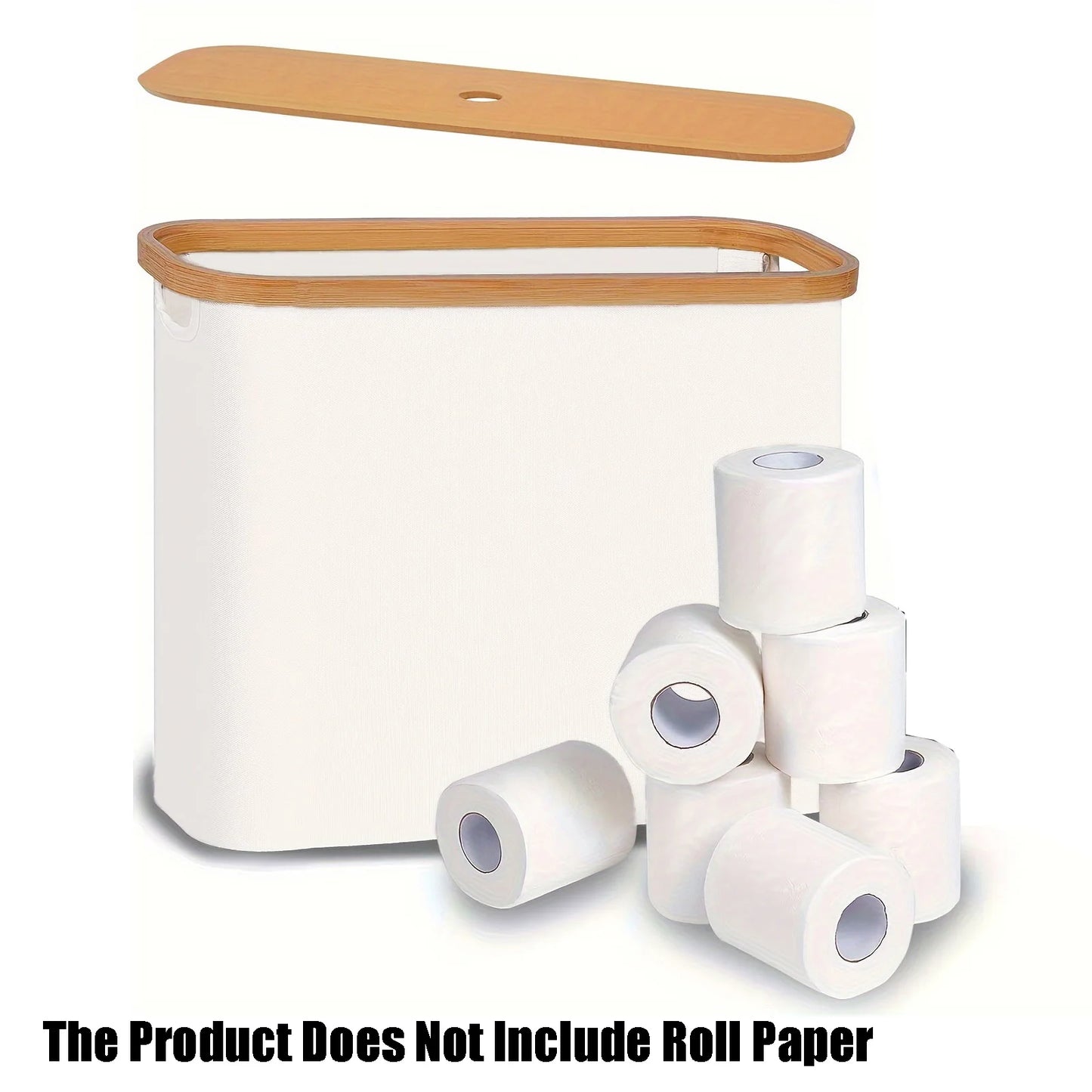 Nutshell Toilet Paper Storage Box in white with bamboo lid, ideal for organizing bathroom supplies