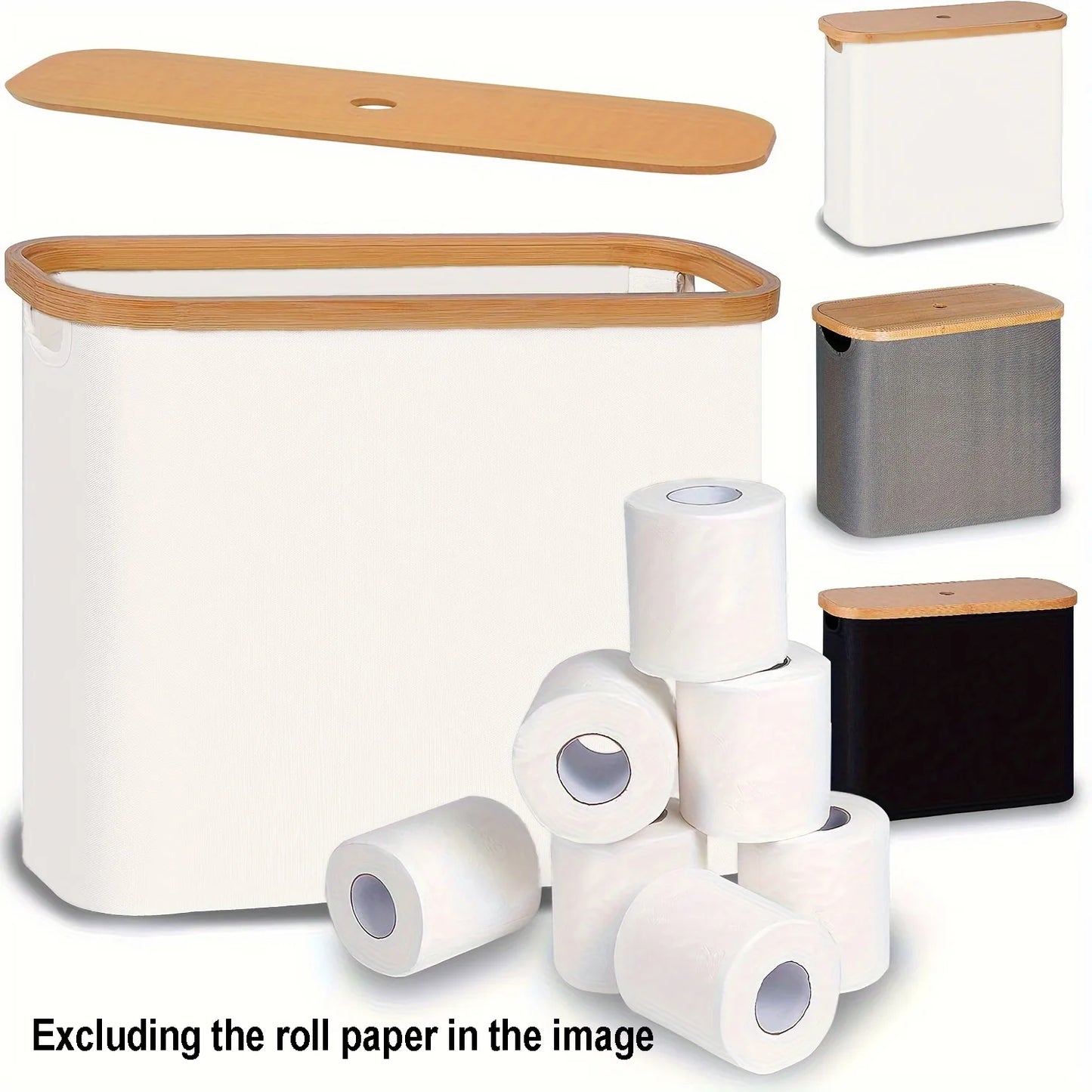 Nutshell Toilet Paper Storage Box in White with Bamboo Lid for Organized Bathroom Supplies