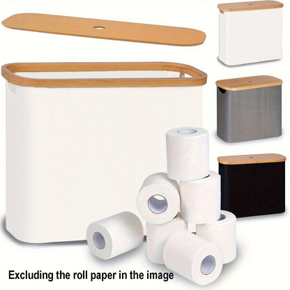 Nutshell Toilet Paper Storage Box in White with Bamboo Lid for Organized Bathroom Supplies