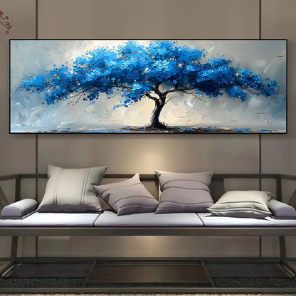 Stunning tree of life canvas wall art with vibrant blue foliage for modern home decor