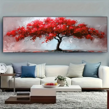 Stunning tree of life canvas wall art featuring a vibrant red tree against a light background