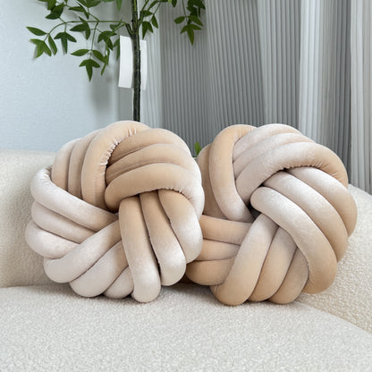 Two Piece Set Round Velvet Knot Cushion in neutral tones for stylish and comfortable home decor
