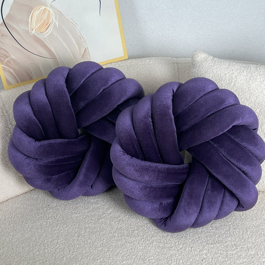Two Piece Set Round Velvet Knot Cushion in Purple for Stylish Home Decor and Comfort