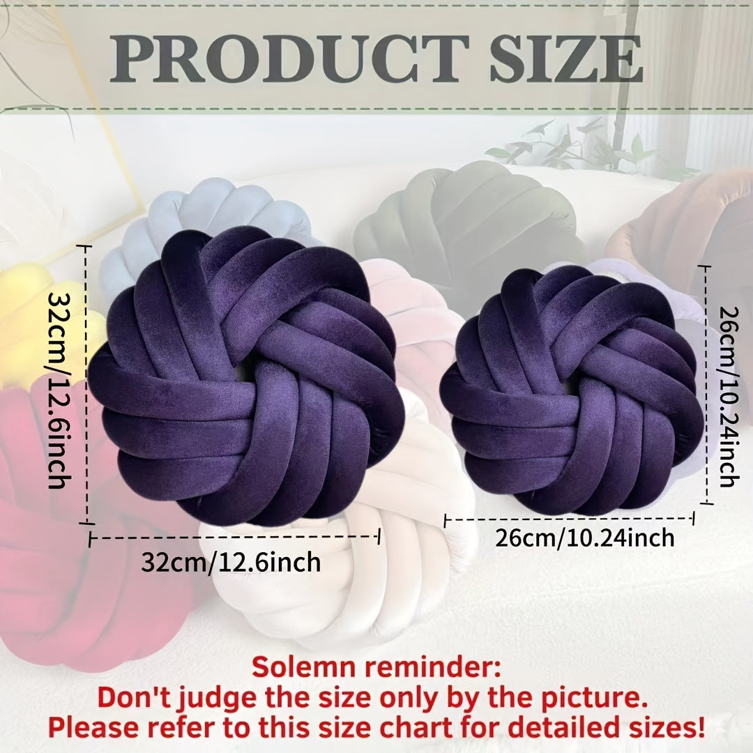 Two Piece Set Round Velvet Knot Cushion in purple and soft colors, perfect for home decor and comfort