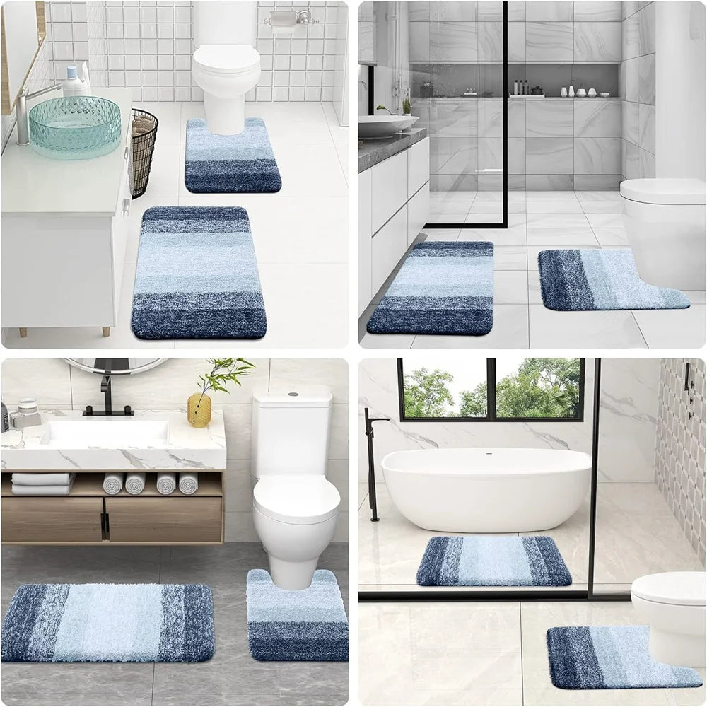Soft and stylish U-shaped bath mat for toilet in blue tones, enhancing bathroom decor and comfort