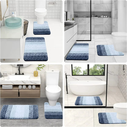 Soft and stylish U-shaped bath mat for toilet in blue tones, enhancing bathroom decor and comfort