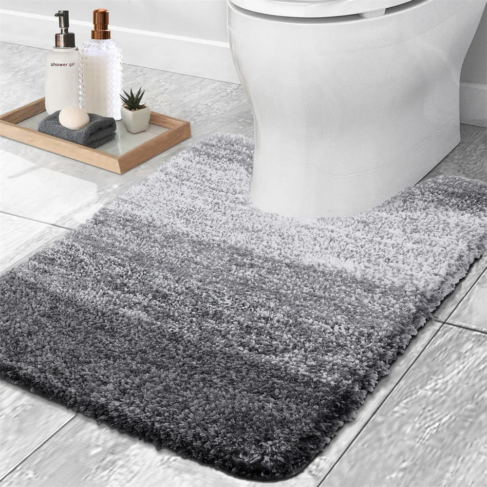 Nutshell U-shaped bath mat for toilet in gradient gray color for elegant bathroom decor