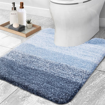 Soft U-shaped bath mat for toilet in blue gradient design, perfect for adding comfort to your bathroom