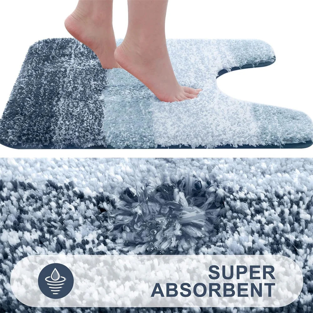 Soft U-shaped bath mat for toilet with super absorbent fibers for comfort and style