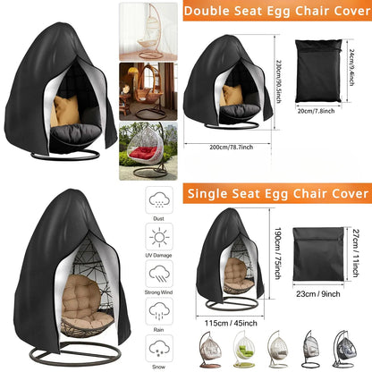 Nutshell black waterproof UV resistant hanging egg chair cover for single and double seat egg chairs