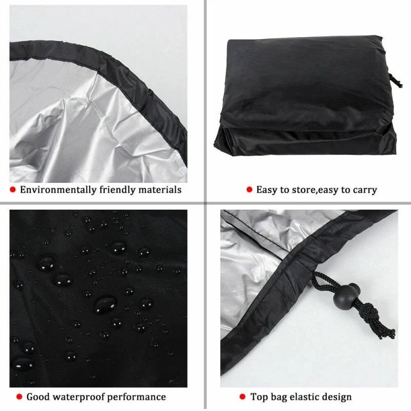 hanging egg chair cover by Nutshell showing waterproof black exterior silver lining drawstring top and compact storage