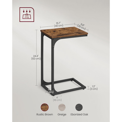 Nutshell C-shaped sofa side table set in rustic brown finish, perfect for small spaces
