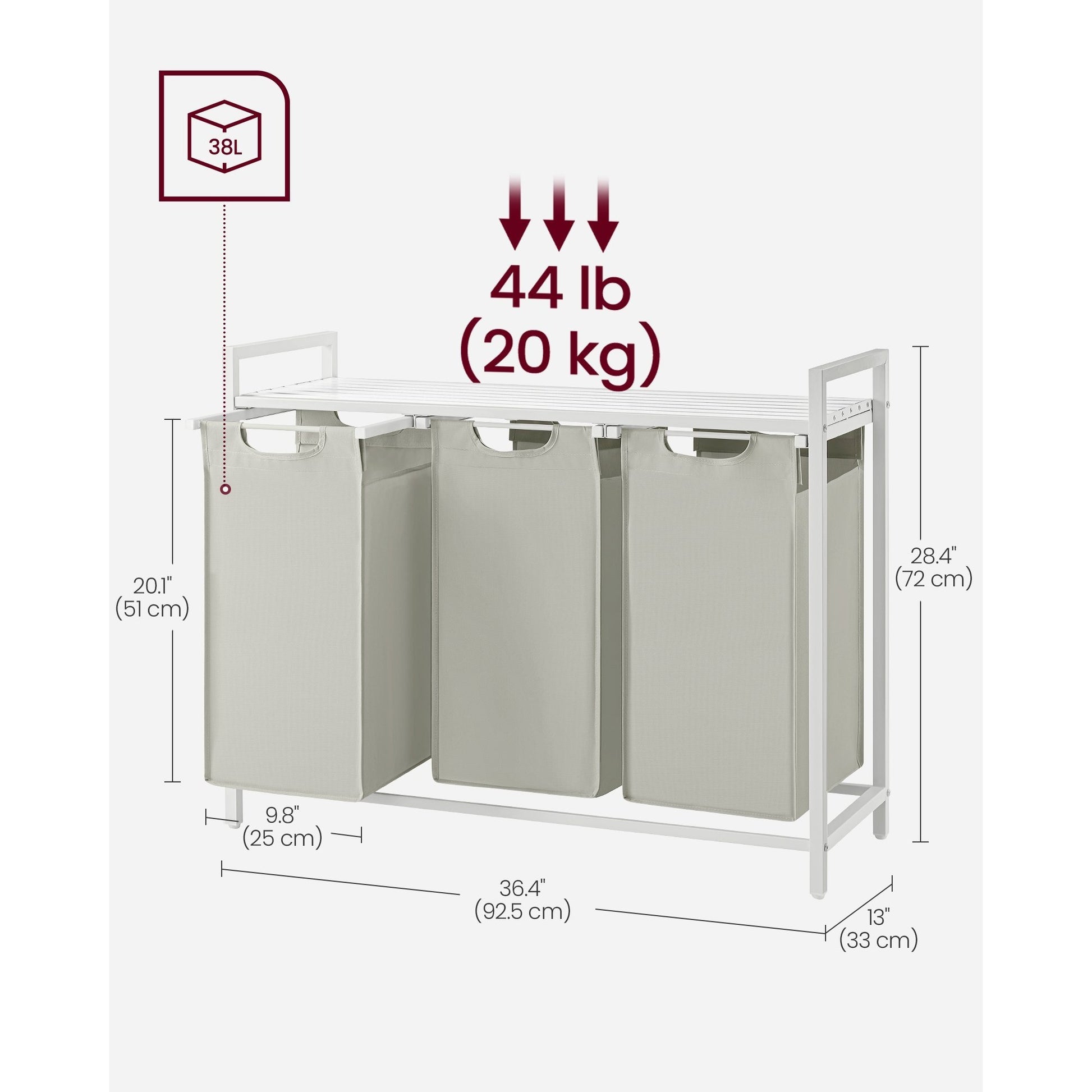 Nutshell laundry hamper with removable bags, featuring three sections and a sturdy frame for easy organization