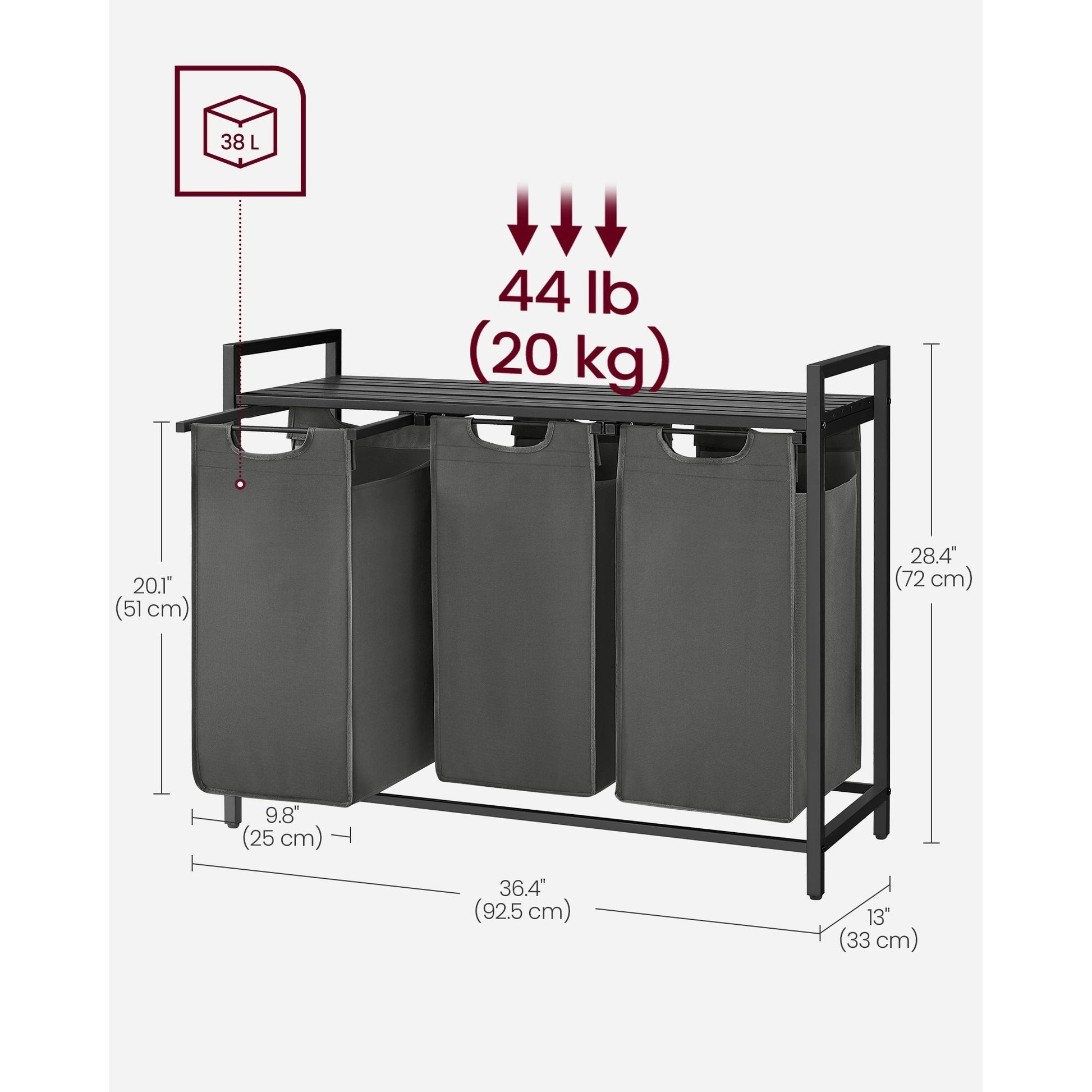 Nutshell laundry hamper with removable bags featuring three compartments for easy sorting