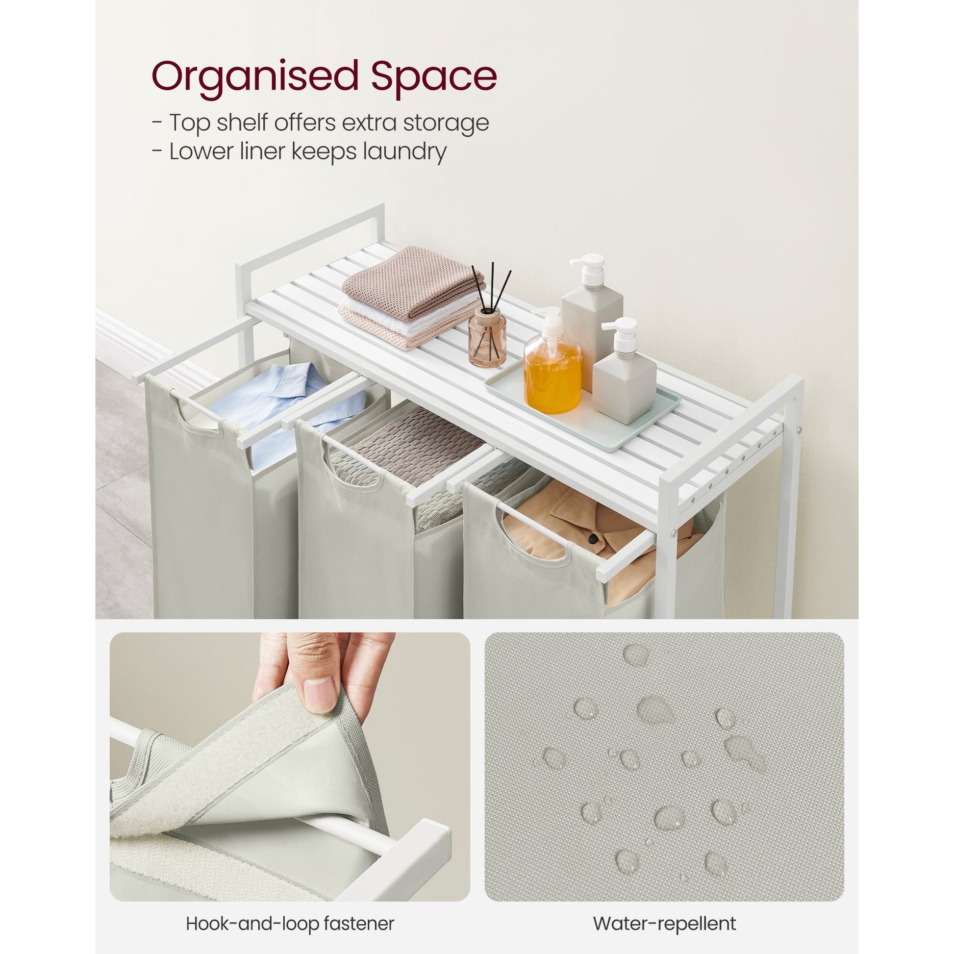 Nutshell laundry hamper with removable bags featuring organized space and water-repellent fabric