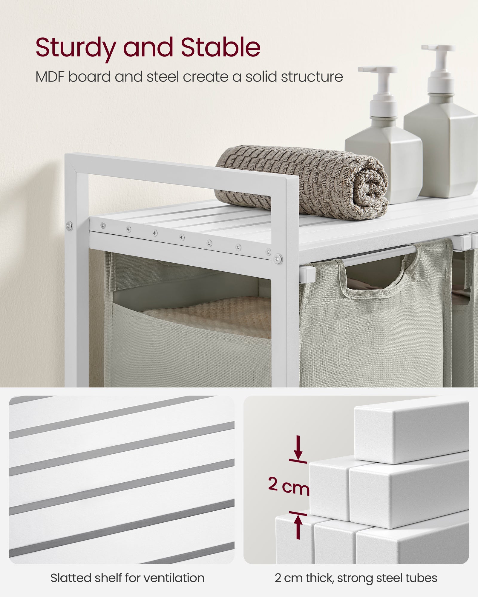 Nutshell laundry hamper with removable bags featuring sturdy MDF board and steel structure for organization