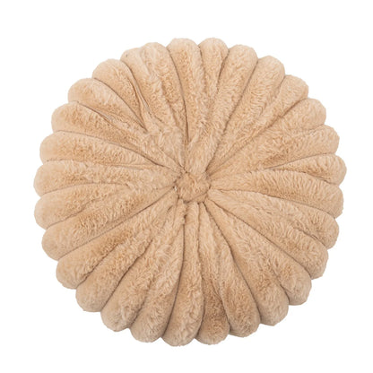 Nutshell beige round pumpkin pillow with soft plush texture and segmented design cushion