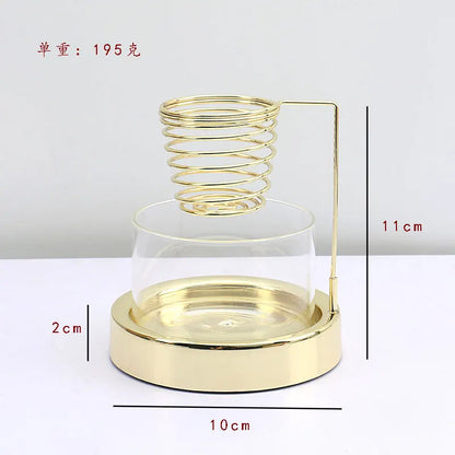 Nutshell gold metal and glass sage incense burner with spiral holder and round base