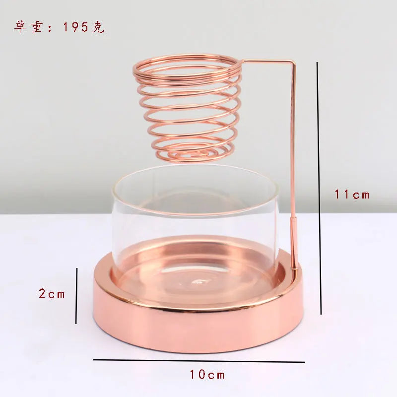 Nutshell sage incense burner with copper coil holder and glass base measuring 11 cm height