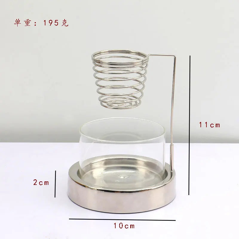Nutshell sage incense burner metal holder with glass base and spiral coil design
